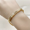 Oro Laminado Fancy Bracelet, Gold Filled Style Greek Key Design, with White Micro Pave, Polished, Golden Finish, 03.283.0505.07