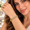 Oro Laminado Fancy Bracelet, Gold Filled Style Greek Key Design, with White Micro Pave, Polished, Golden Finish, 03.283.0505.07 (Thickness, 8 Inches Length)