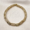 Oro Laminado Fancy Bracelet, Gold Filled Style Greek Key Design, with White Micro Pave, Polished, Golden Finish, 03.283.0505.07 (Thickness, 8 Inches Length)