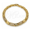 Oro Laminado Fancy Bracelet, Gold Filled Style Greek Key Design, with White Micro Pave, Polished, Golden Finish, 03.283.0505.07 (Thickness, 8 Inches Length)