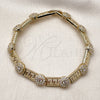 Oro Laminado Fancy Bracelet, Gold Filled Style Greek Key and Cluster Design, with White Cubic Zirconia, Polished, Golden Finish, 03.283.0507.08 (08 MM Thickness, 8 Inches Length)