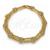 Oro Laminado Fancy Bracelet, Gold Filled Style Greek Key and Cluster Design, with White Cubic Zirconia, Polished, Golden Finish, 03.283.0507.08 (08 MM Thickness, 8 Inches Length)