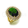 Oro Laminado Multi Stone Ring, Gold Filled Style Cluster Design, with Green and White Cubic Zirconia, Polished, Golden Finish, 01.283.0053
