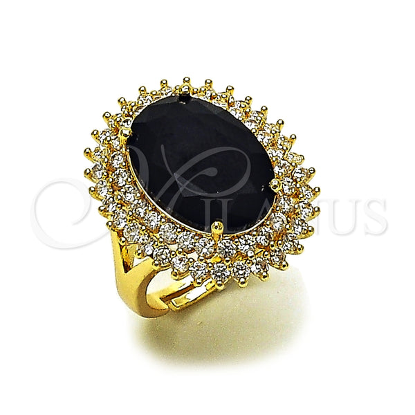 Oro Laminado Multi Stone Ring, Gold Filled Style Cluster Design, with Black and White Cubic Zirconia, Polished, Golden Finish, 01.283.0053.1