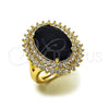 Oro Laminado Multi Stone Ring, Gold Filled Style Cluster Design, with Black and White Cubic Zirconia, Polished, Golden Finish, 01.283.0053.1
