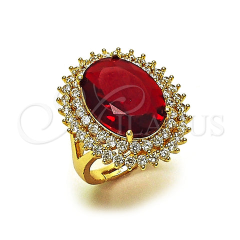 Oro Laminado Multi Stone Ring, Gold Filled Style Cluster Design, with Garnet and White Cubic Zirconia, Polished, Golden Finish, 01.283.0053.2