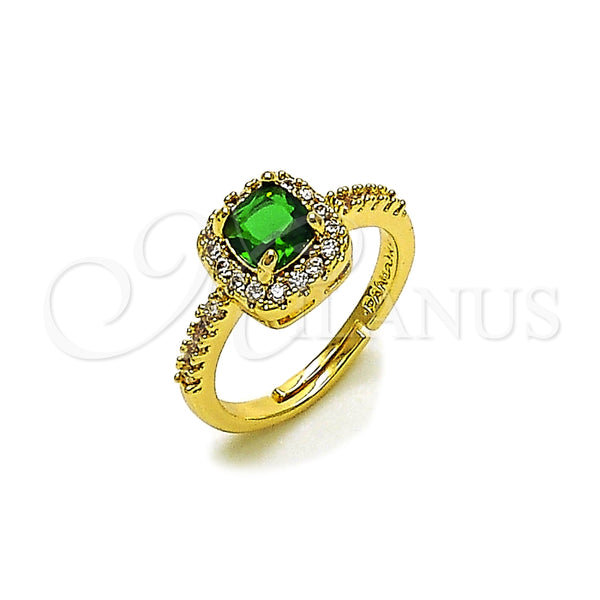 Oro Laminado Wedding Ring, Gold Filled Style Cluster Design, with Green and White Cubic Zirconia, Polished, Golden Finish, 01.283.0054
