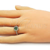 Oro Laminado Wedding Ring, Gold Filled Style Cluster Design, with Green and White Cubic Zirconia, Polished, Golden Finish, 01.283.0054 (One size fits all)