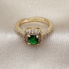 Oro Laminado Wedding Ring, Gold Filled Style Cluster Design, with Green and White Cubic Zirconia, Polished, Golden Finish, 01.283.0054 (One size fits all)