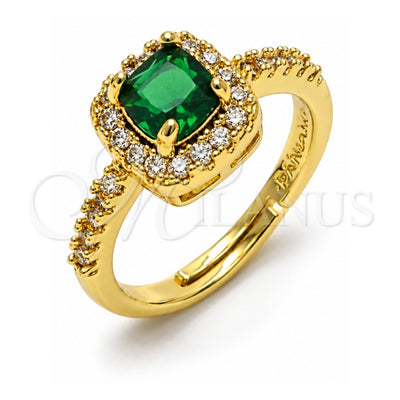 Oro Laminado Wedding Ring, Gold Filled Style Cluster Design, with Green and White Cubic Zirconia, Polished, Golden Finish, 01.283.0054 (One size fits all)