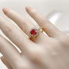 Oro Laminado Wedding Ring, Gold Filled Style Cluster Design, with Garnet and White Cubic Zirconia, Polished, Golden Finish, 01.283.0054.2 (One size fits all)