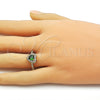 Oro Laminado Wedding Ring, Gold Filled Style Heart and Cluster Design, with Green and White Cubic Zirconia, Polished, Golden Finish, 01.283.0055 (One size fits all)