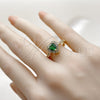 Oro Laminado Wedding Ring, Gold Filled Style Heart and Cluster Design, with Green and White Cubic Zirconia, Polished, Golden Finish, 01.283.0055 (One size fits all)
