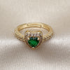 Oro Laminado Wedding Ring, Gold Filled Style Heart and Cluster Design, with Green and White Cubic Zirconia, Polished, Golden Finish, 01.283.0055 (One size fits all)
