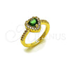 Oro Laminado Wedding Ring, Gold Filled Style Heart and Cluster Design, with Green and White Cubic Zirconia, Polished, Golden Finish, 01.283.0055 (One size fits all)