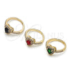 Oro Laminado Wedding Ring, Gold Filled Style Heart and Cluster Design, with Green and White Cubic Zirconia, Polished, Golden Finish, 01.283.0055 (One size fits all)
