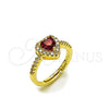 Oro Laminado Wedding Ring, Gold Filled Style Heart and Cluster Design, with Garnet and White Cubic Zirconia, Polished, Golden Finish, 01.283.0055.2