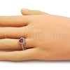 Oro Laminado Wedding Ring, Gold Filled Style Heart and Cluster Design, with Garnet and White Cubic Zirconia, Polished, Golden Finish, 01.283.0055.2 (One size fits all)