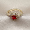 Oro Laminado Wedding Ring, Gold Filled Style Heart and Cluster Design, with Garnet and White Cubic Zirconia, Polished, Golden Finish, 01.283.0055.2 (One size fits all)