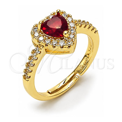 Oro Laminado Wedding Ring, Gold Filled Style Heart and Cluster Design, with Garnet and White Cubic Zirconia, Polished, Golden Finish, 01.283.0055.2 (One size fits all)