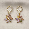 Oro Laminado Long Earring, Gold Filled Style Flower Design, with Multicolor Cubic Zirconia, Polished, Golden Finish, 02.283.0293