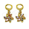 Oro Laminado Long Earring, Gold Filled Style Flower Design, with Multicolor Cubic Zirconia, Polished, Golden Finish, 02.283.0293