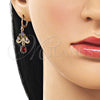 Oro Laminado Long Earring, Gold Filled Style Teardrop Design, with Multicolor and Garnet Cubic Zirconia, Polished, Golden Finish, 02.283.0294