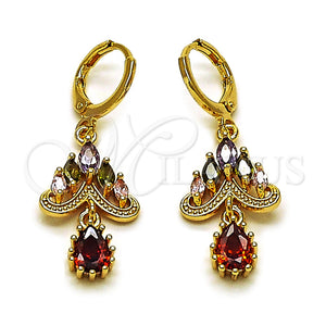 Gold Filled Ring — Long Earring Teardrop Design with Multicolor and Garnet — main product view — SKU 161994 | Oro Laminado anillo — largo Earring Teardrop diseño with Multicolor and Garnet — SKU 161994