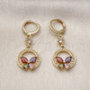 Oro Laminado Long Earring, Gold Filled Style Butterfly Design, with Multicolor Cubic Zirconia, Polished, Golden Finish, 02.283.0296