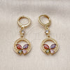 Oro Laminado Long Earring, Gold Filled Style Butterfly Design, with Multicolor Cubic Zirconia, Polished, Golden Finish, 02.283.0296