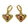 Oro Laminado Long Earring, Gold Filled Style Heart and Teardrop Design, with Multicolor Cubic Zirconia, Polished, Golden Finish, 02.283.0297