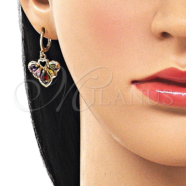 Gold Filled Ring — Long Earring Heart and Teardrop Design with Multicolor — alternate product view — SKU 161997 | Oro Laminado anillo — largo Earring corazón and Teardrop diseño with Multicolor — SKU 161997