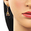 Oro Laminado Long Earring, Gold Filled Style Teardrop Design, with Multicolor Cubic Zirconia, Polished, Golden Finish, 02.283.0299