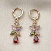 Oro Laminado Long Earring, Gold Filled Style Flower and Teardrop Design, with Multicolor Cubic Zirconia, Polished, Golden Finish, 02.283.0300