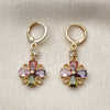 Oro Laminado Long Earring, Gold Filled Style Flower Design, with Multicolor Cubic Zirconia, Polished, Golden Finish, 02.283.0301