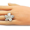 Oro Laminado Elegant Ring, Gold Filled Style Flower Design, Diamond Cutting Finish, Golden Finish, 01.428.0013