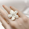 Oro Laminado Elegant Ring, Gold Filled Style Flower Design, Diamond Cutting Finish, Golden Finish, 01.428.0013