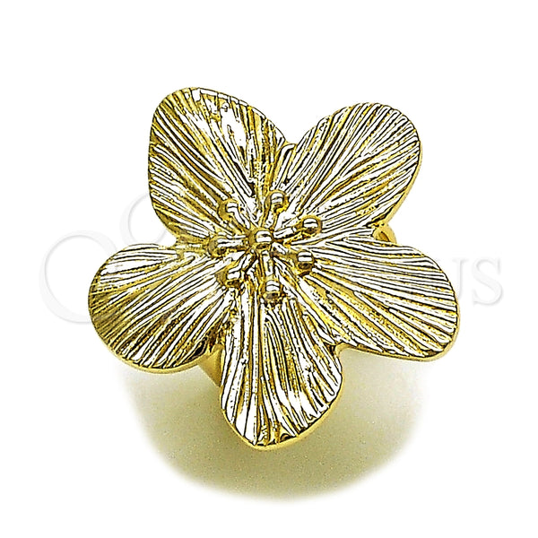 Oro Laminado Elegant Ring, Gold Filled Style Flower Design, Diamond Cutting Finish, Golden Finish, 01.428.0013
