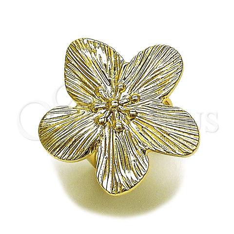 Oro Laminado Elegant Ring, Gold Filled Style Flower Design, Diamond Cutting Finish, Golden Finish, 01.428.0013
