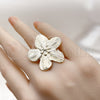 Oro Laminado Elegant Ring, Gold Filled Style Flower Design, Diamond Cutting Finish, Golden Finish, 01.428.0013 (One size fits all)