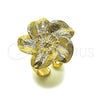 Oro Laminado Elegant Ring, Gold Filled Style Flower Design, Matte Finish, Golden Finish, 01.428.0014
