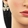Oro Laminado Stud Earring, Gold Filled Style Flower Design, Diamond Cutting Finish, Golden Finish, 02.428.0051