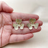Oro Laminado Stud Earring, Gold Filled Style Flower Design, Diamond Cutting Finish, Golden Finish, 02.428.0051