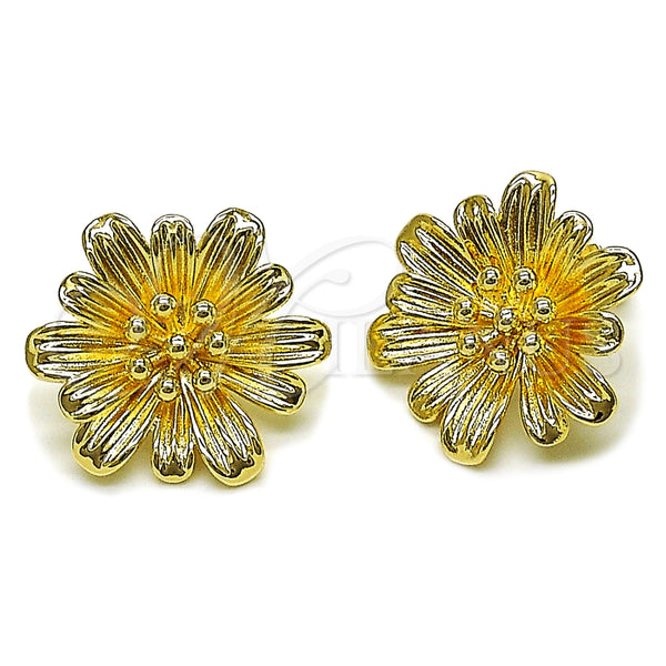 Oro Laminado Stud Earring, Gold Filled Style Flower Design, Polished, Golden Finish, 02.428.0052