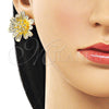 Oro Laminado Stud Earring, Gold Filled Style Flower Design, Polished, Golden Finish, 02.428.0052