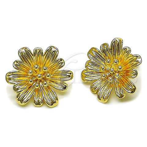 Oro Laminado Stud Earring, Gold Filled Style Flower Design, Polished, Golden Finish, 02.428.0052
