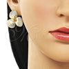 Oro Laminado Stud Earring, Gold Filled Style Flower Design, Diamond Cutting Finish, Golden Finish, 02.428.0053