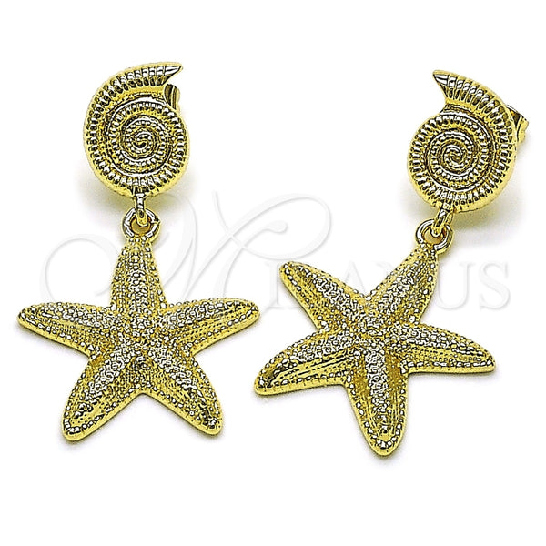 Oro Laminado Dangle Earring, Gold Filled Style Snail and Star Design, Matte Finish, Golden Finish, 02.428.0054