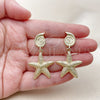 Oro Laminado Dangle Earring, Gold Filled Style Snail and Star Design, Matte Finish, Golden Finish, 02.428.0054