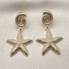 Oro Laminado Dangle Earring, Gold Filled Style Snail and Star Design, Matte Finish, Golden Finish, 02.428.0054